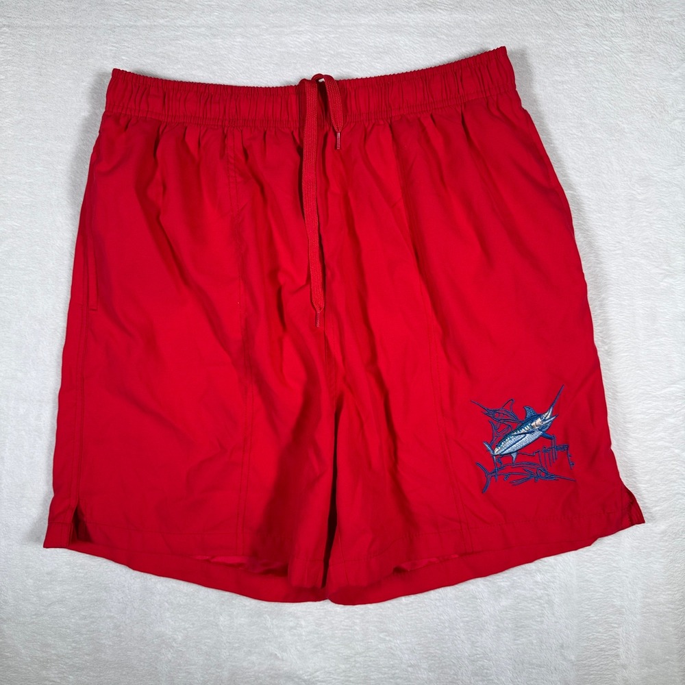 Guy Harvey Red Marlin Fish‎ Swim Trunks Shorts Mens Large L Board Shorts